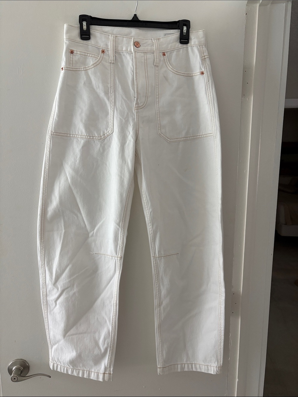 Barrel- White High-Waist Straight sz-27/4 Jeans - Clean Cotton Style GAP-